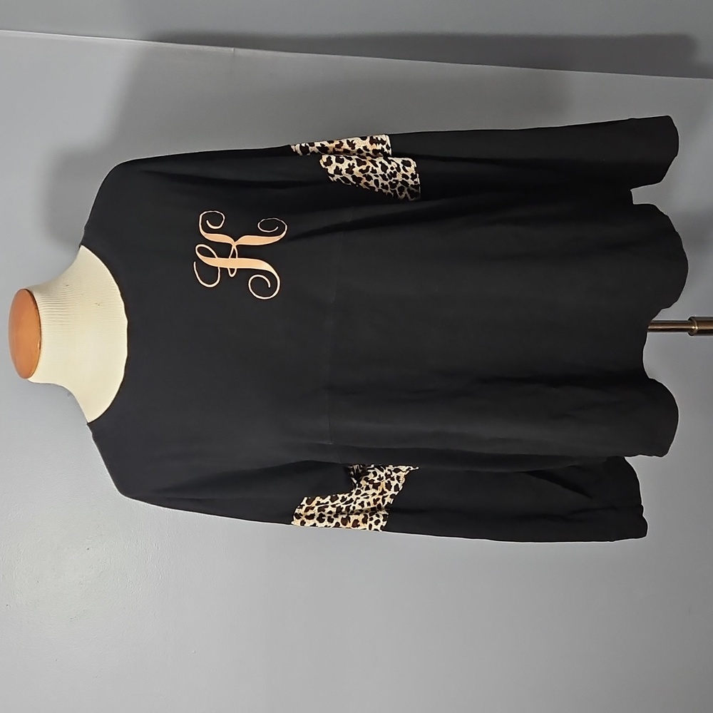 Sunshine & Rodeos , K, monogrammed, black & leopard print,  long-sleeve tee, XXL